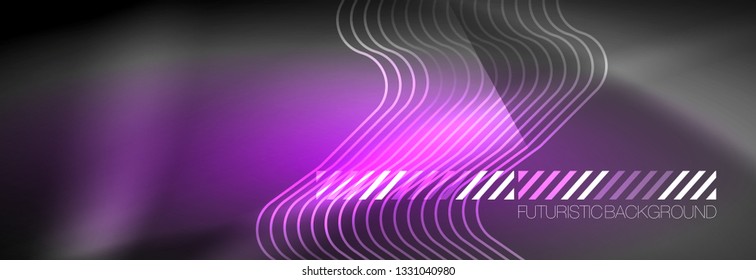 Glowing neon abstract lines, techno futuristic template, vector illustration