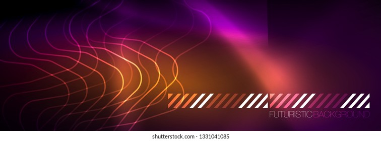 Líneas abstractas de neón brillante, plantilla tecno futurista, ilustración vectorial
