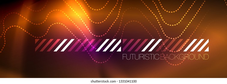 Glowing neon abstract lines, techno futuristic template, vector illustration