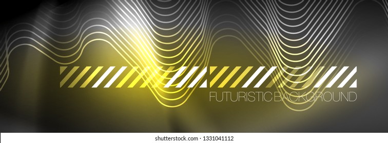 Glowing neon abstract lines, techno futuristic template, vector illustration