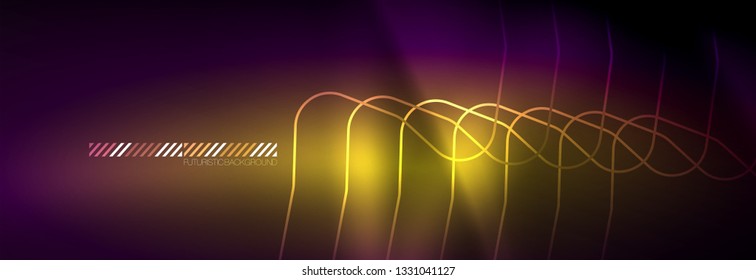 Glowing neon abstract lines, techno futuristic template, vector illustration