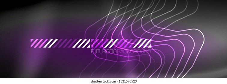 Glowing neon abstract lines, techno futuristic template, vector illustration