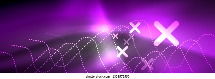 Glowing neon abstract lines, techno futuristic template, vector illustration