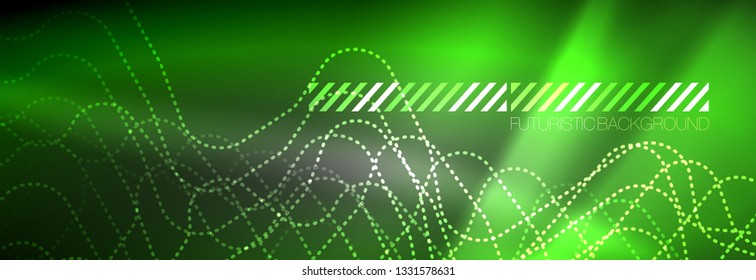 Líneas abstractas de neón brillante, plantilla tecno futurista, ilustración vectorial