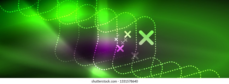 Glowing neon abstract lines, techno futuristic template, vector illustration