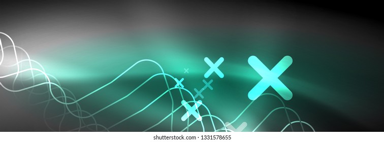 Líneas abstractas de neón brillante, plantilla tecno futurista, ilustración vectorial
