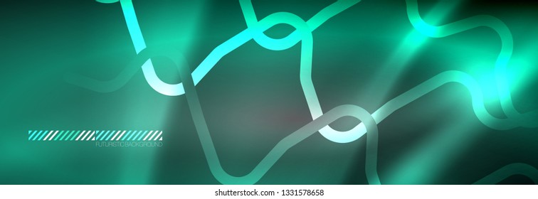 Glowing neon abstract lines, techno futuristic template, vector illustration