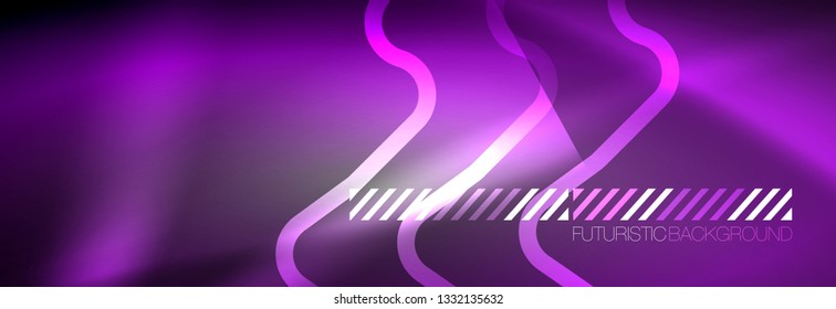 Líneas abstractas de neón brillante, plantilla tecno futurista, ilustración vectorial