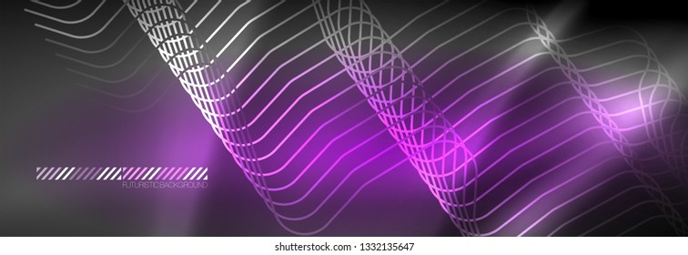 Líneas abstractas de neón brillante, plantilla tecno futurista, ilustración vectorial
