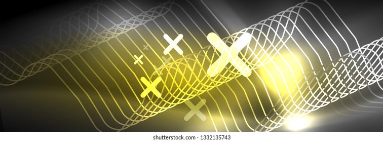 Glowing neon abstract lines, techno futuristic template, vector illustration