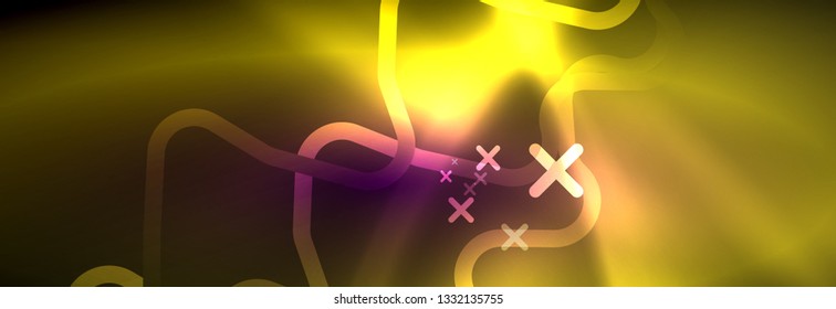 Glowing neon abstract lines, techno futuristic template, vector illustration