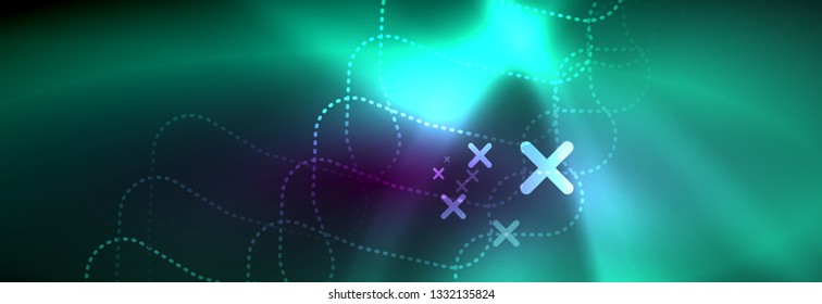 Glowing neon abstract lines, techno futuristic template, vector illustration