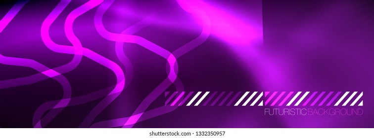 Líneas abstractas de neón brillante, plantilla tecno futurista, ilustración vectorial