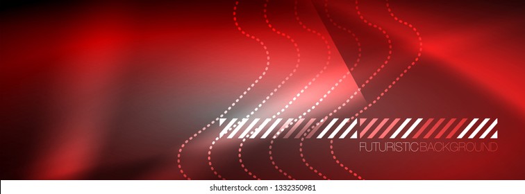 Glowing neon abstract lines, techno futuristic template, vector illustration