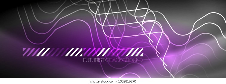 Glowing neon abstract lines, techno futuristic template, vector illustration