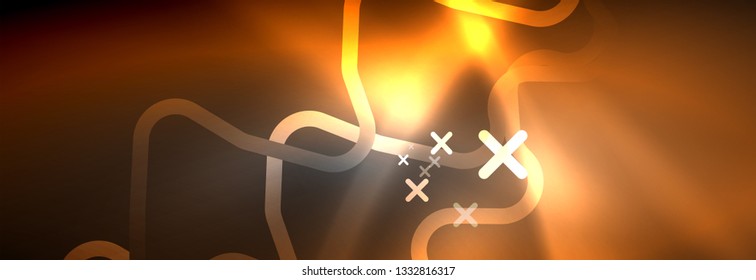 Glowing neon abstract lines, techno futuristic template, vector illustration