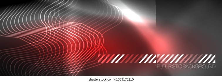 Líneas abstractas de neón brillante, plantilla tecno futurista, ilustración vectorial