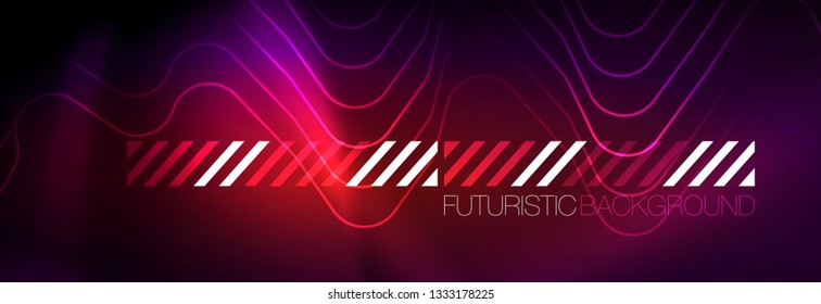 Glowing neon abstract lines, techno futuristic template, vector illustration