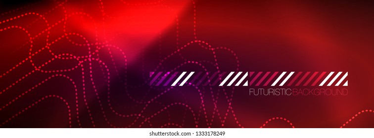Glowing neon abstract lines, techno futuristic template, vector illustration