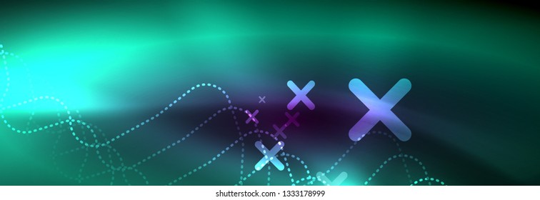 Glowing neon abstract lines, techno futuristic template, vector illustration