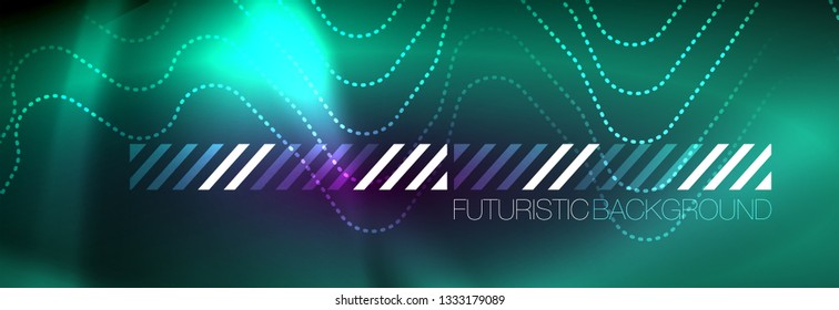 Líneas abstractas de neón brillante, plantilla tecno futurista, ilustración vectorial