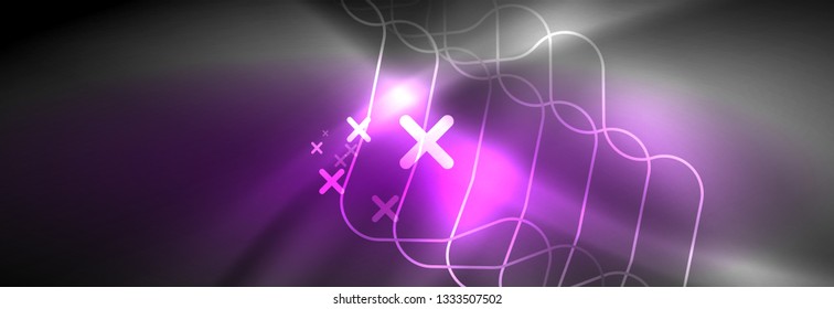 Glowing neon abstract lines, techno futuristic template, vector illustration