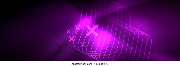 Glowing neon abstract lines, techno futuristic template, vector illustration