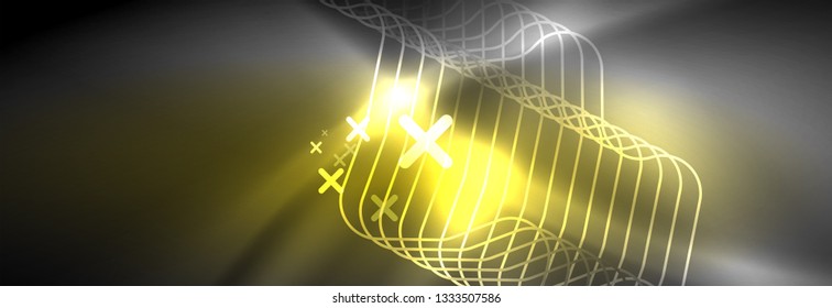 Glowing neon abstract lines, techno futuristic template, vector illustration