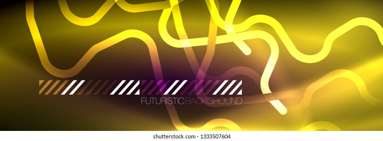 Glowing neon abstract lines, techno futuristic template, vector illustration