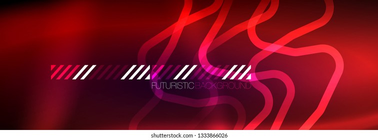 Glowing neon abstract lines, techno futuristic template, vector illustration