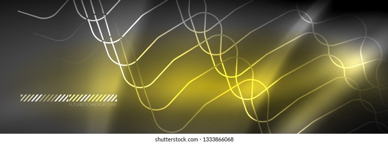 Glowing neon abstract lines, techno futuristic template, vector illustration