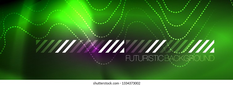 Glowing neon abstract lines, techno futuristic template, vector illustration