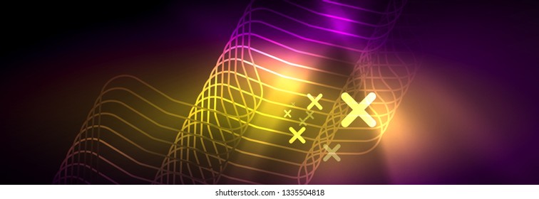 Glowing neon abstract lines, techno futuristic template, vector illustration
