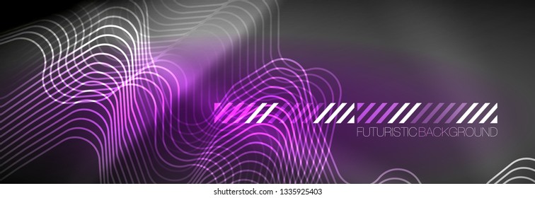 Líneas abstractas de neón brillante, plantilla tecno futurista, ilustración vectorial