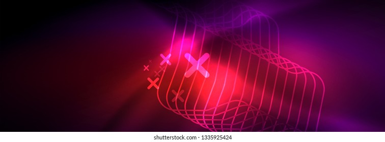 Glowing neon abstract lines, techno futuristic template, vector illustration