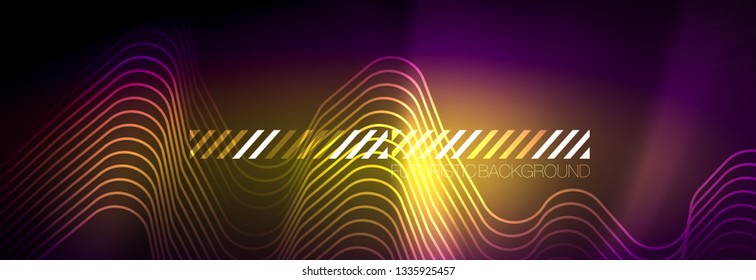 Glowing neon abstract lines, techno futuristic template, vector illustration