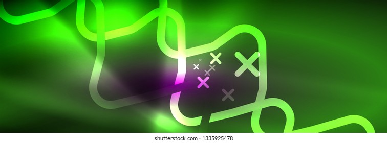 Glowing neon abstract lines, techno futuristic template, vector illustration
