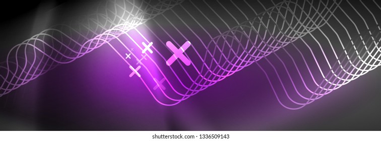 Glowing neon abstract lines, techno futuristic template, vector illustration