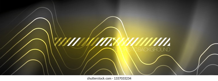 Glowing neon abstract lines, techno futuristic template, vector illustration