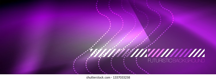 Glowing neon abstract lines, techno futuristic template, vector illustration