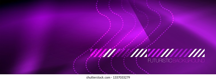 Líneas abstractas de neón brillante, plantilla tecno futurista, ilustración vectorial