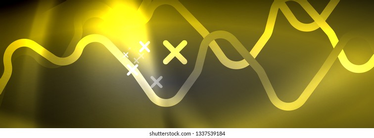Glowing neon abstract lines, techno futuristic template, vector illustration