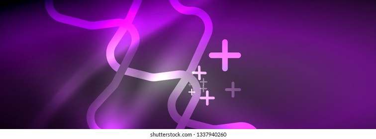 Glowing neon abstract lines, techno futuristic template, vector illustration
