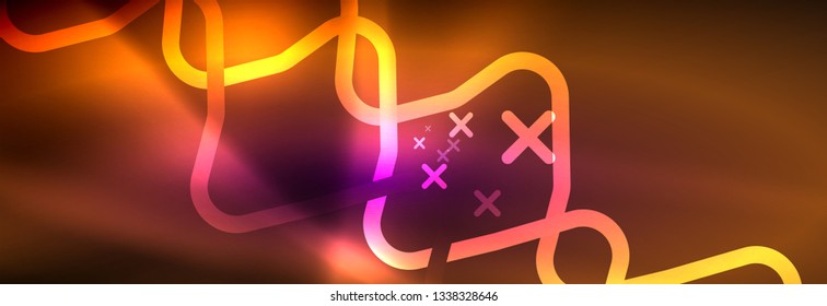Glowing neon abstract lines, techno futuristic template, vector illustration