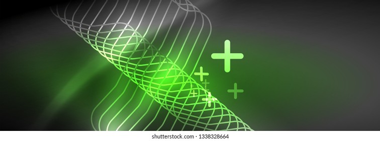 Líneas abstractas de neón brillante, plantilla tecno futurista, ilustración vectorial