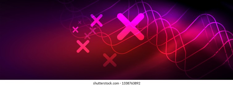 Glowing neon abstract lines, techno futuristic template, vector illustration