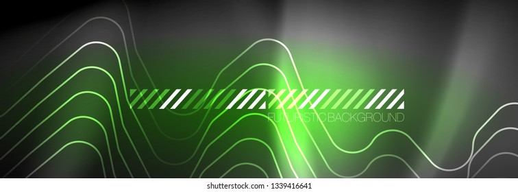 Glowing neon abstract lines, techno futuristic template, vector illustration