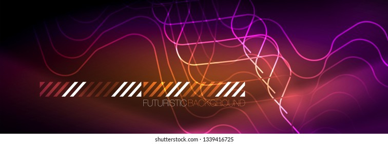 Leuchtende abstrakte Neon-Linien, techno-futuristische Vorlage, Vektorgrafik