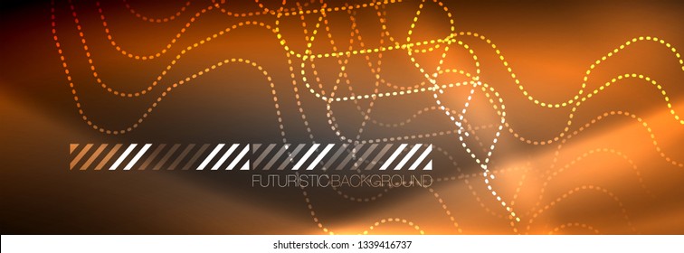 Glowing neon abstract lines, techno futuristic template, vector illustration