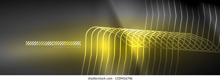 Glowing neon abstract lines, techno futuristic template, vector illustration